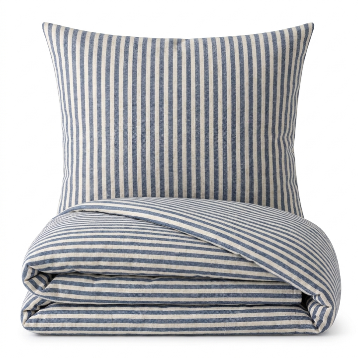 Bettwäsche Set: Flanell weiß blau gestreift