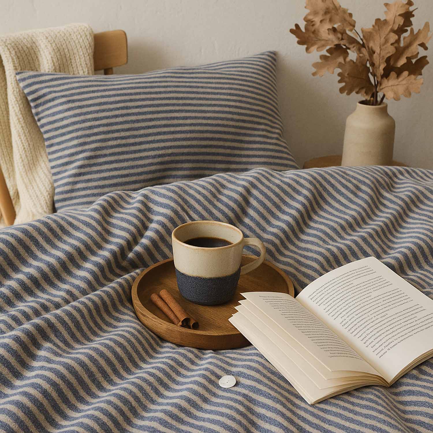 Bettwäsche Set: Flanell weiß blau gestreift